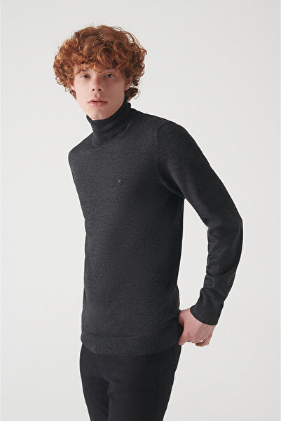 Avva Erkek Antrasit Tam Balıkçı Yaka Yün Karışımlı Triko Kazak E005014