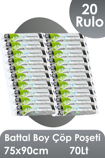 Ethex Standart Battal Boy Çöp Torbası - (10 ADET, 75X90 CM, 70 LİTRE, SİYAH, ...