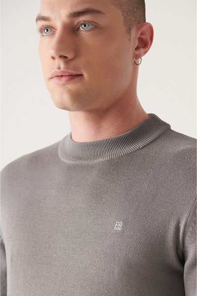 Avva Men's Gray Half Turtleneck Sweater E 005021