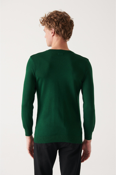 Avva Erkek Yeşil Bisiklet Yaka Yün Karışımlı Triko Kazak E005013