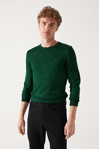 Avva Erkek Yeşil Bisiklet Yaka Yün Karışımlı Triko Kazak E005013