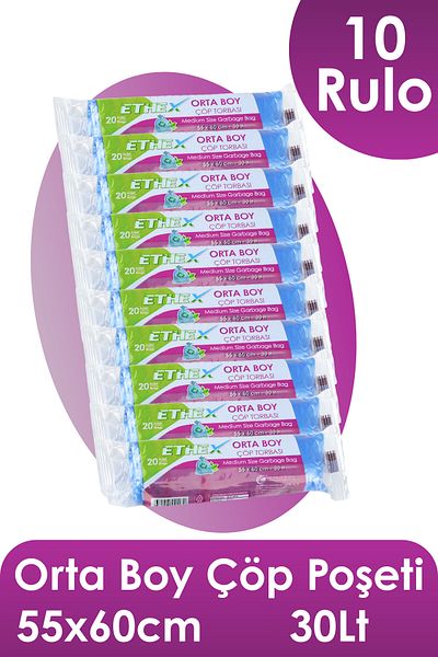 Ethex Standard Medium Garbage Bag (20 Pieces 55 X 66cm 30Lt Blue 10 Rolls)