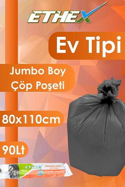 Ethex Standard Jumbo Garbage Bag - (10 Pieces, 80X110 Cm, 90 Liters, Black 5 Rolls)