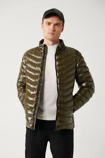 Avva Khaki Men's Puffer Jacket - Water Repellent, Windproof, Stand Collar B 006015