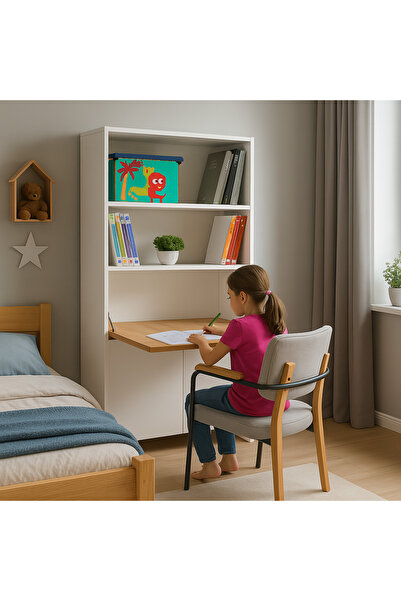 arionkids Kitaplıklı Ve Açılabilir Çalışma Masası Çok Amaçlı Ünite – %100 Mdf | Yerli Üretim