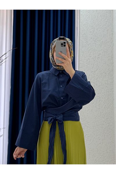 MİHRA STORE Pamira Hem Tie Shirt-Bn4205 Navy Blue