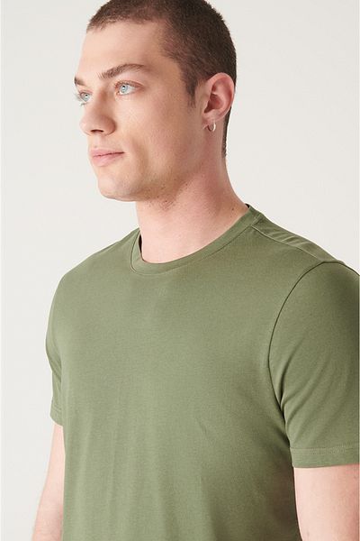 Avva Men's Khaki 100% Cotton Breathable Crew Neck T-Shirt E 001000