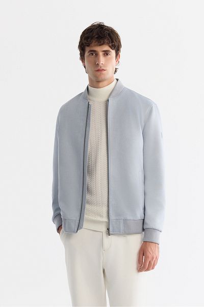 Avva Ανδρικό μπλε φερμουάρ Suede Look Bomber Thin Coat B 006045
