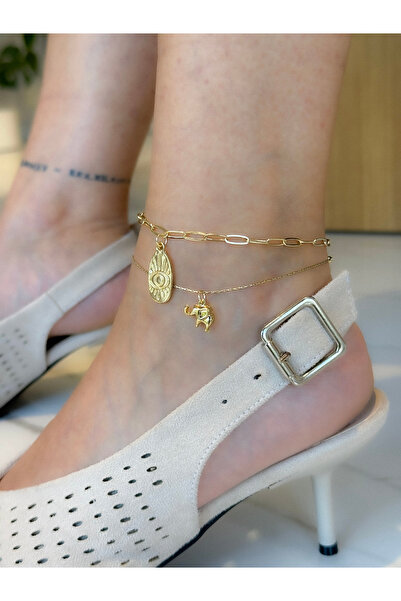 OLEN Kadın 2’li Çelik Halhal Seti – Göz Ve Fil Figürlü