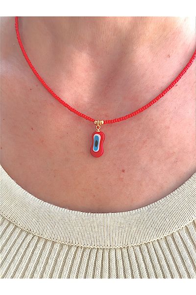 Quella Takı Lake Coating Flat Evil Eye Sand Beads Gold Necklaces
