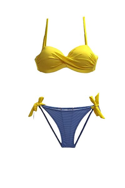 TooHot Women's Yellow Strapless String Tied Bikini Set