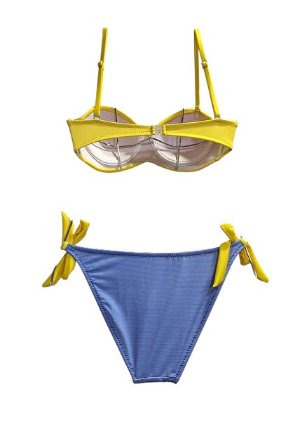 TooHot Women's Yellow Strapless String Tied Bikini Set