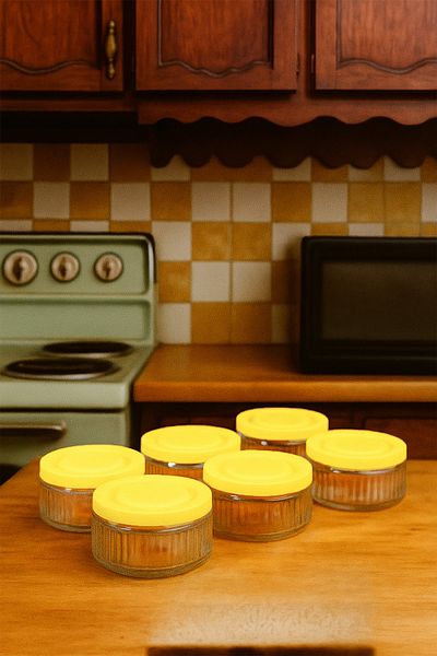 ZURİ DESİGN Set of 6 Airtight Glass Storage Containers - 140 Cc |   Yellow Lid, Leakproof Storage Container Multi-Purpose