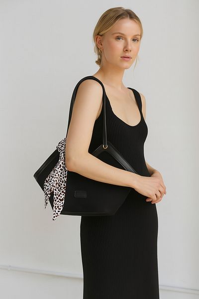LEONAS Canvas Women's Shoulder Bag with Scarf Detail