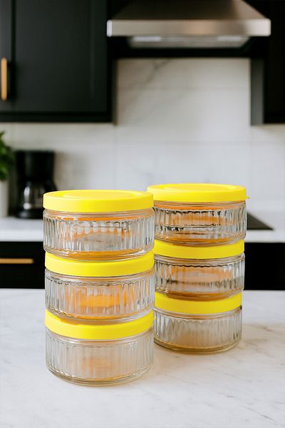ZURİ DESİGN Set of 6 Airtight Glass Storage Containers - 140 Cc |   Yellow Lid, Leakproof Storage Container Multi-Purpose