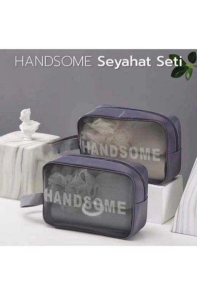 ARVALE Комплект за пътуване HANDSOME | Люфа за душ, сапунерка, гребен с прозрачна торбичка-органайзер