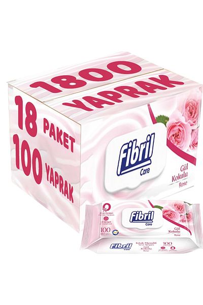 Fibril Wet Towel Wipes 100 Sheets Rose Plastic Cover (Set of 18) 1800 Sheets