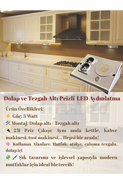 Masfitech Dolap & Tezgah Altı Prizli Aydınlatma 3 Watt (GÜN IŞIĞI 4000K) 1306-40