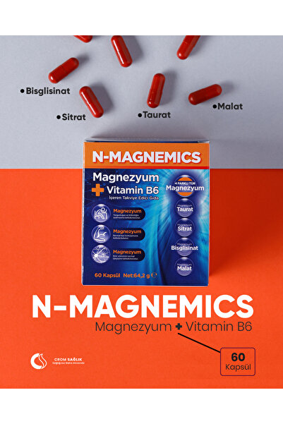 n-magnemics Magnezyum & Vitamin B6 – 60 Kapsül Takviye, Yorgunluk ve Kas Fonk...