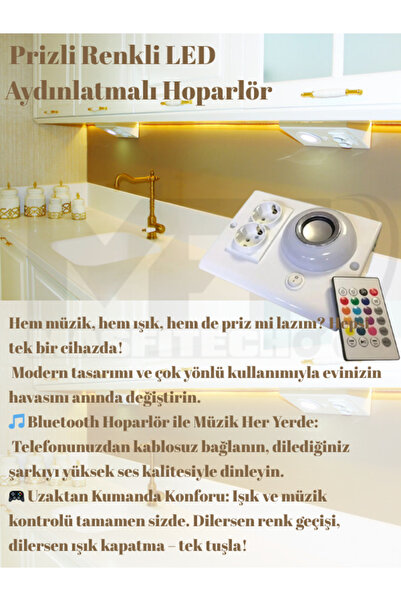 Masfitech Dolap Ve Tezgah Altı Bluetooth Müzik Çalar Prizmatik Venüs Uzatma Kablolu ( 3 Metre Kablo)
