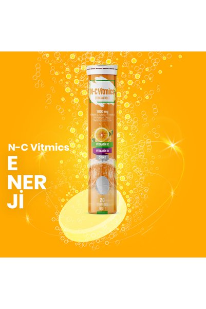 Crom Sağlık N-C Vitmics + N-Sambics عبوة من قطعتين فوارة - فيتامين C، D، الزنك والتوت الأسود