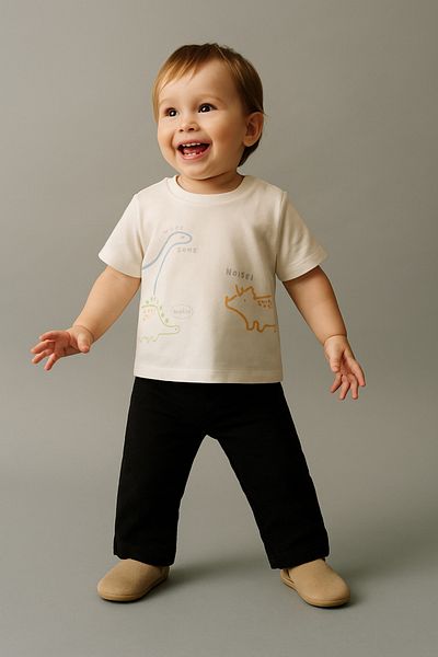 ciccimbaby تي شيرت مطبوع بأكمام قصيرة من القطن للأطفال من عمر 3 إلى 18 شهرًا