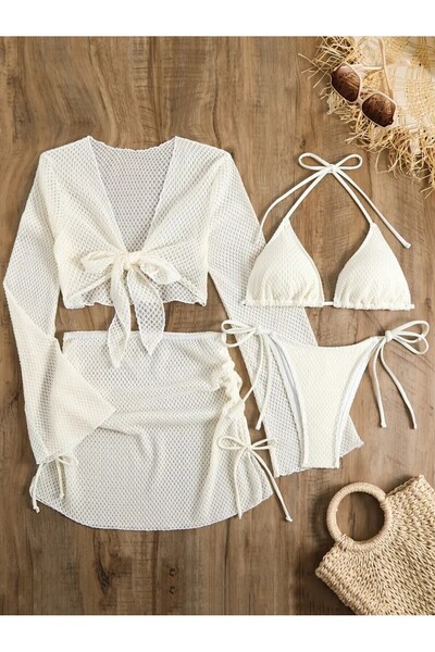 LORE MİEL Fileli Beyaz Bikini Takımı
