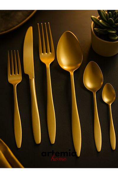 DMR LİFE Gold Dine 24 Piece 6-Person Cutlery Set (Matte Gold)