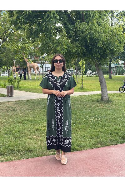 Sobe Hediyelik Green Black Patterned Long Summer Dress – Comfortable Fit, Breathable Fabric, Casual Chic