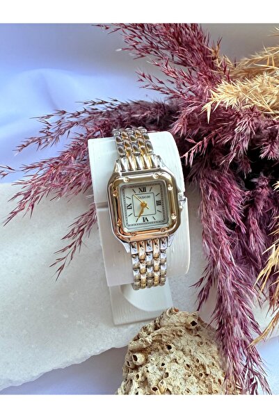 Coliseum Retro Vintage Kare Roma Rakamlı Gold Gümüş Kadın Kol Saati