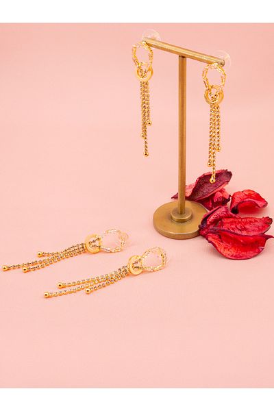 luree accessories Ring Motif Stone Long Dangle Earrings