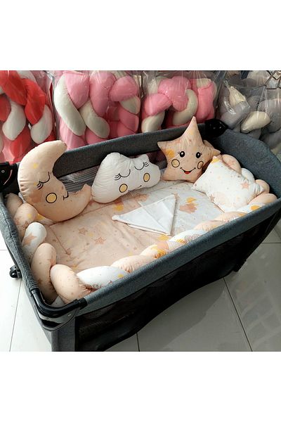 JULYA KİDS Baby Beige Braided Park Crib Sleeping Set 7 Pieces 70X110, 70X120, 70X130, 60X120