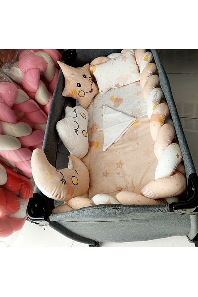 JULYA KİDS Baby Beige Braided Park Crib Sleeping Set 7 Pieces 70X110, 70X120, 70X130, 60X120