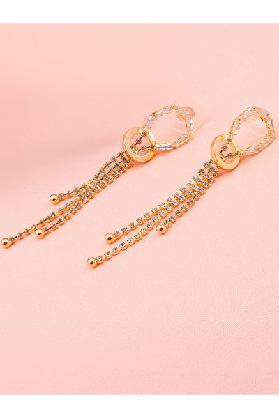 luree accessories Ring Motif Stone Long Dangle Earrings