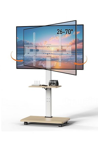 FlashHawk Rolling TV Floor Stand for 26 to 70 inch TVs with 2-Shelf Storage Trays,Portable Mobile Cart Wheels