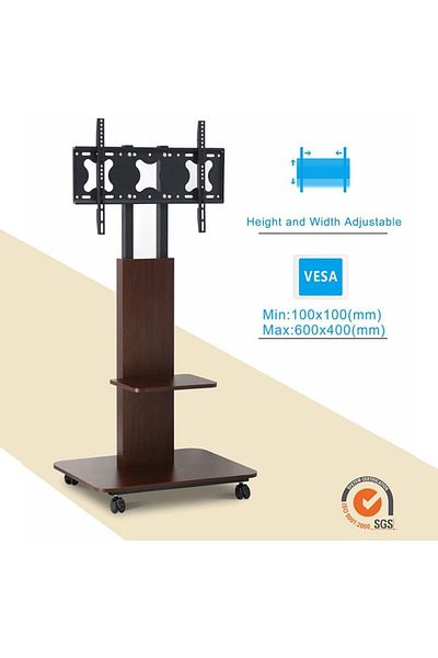 FlashHawk Rolling Floor TV Stand for 32-65 inch Screen TV,Wooden TV Stand Cart with Storage Shelves Bedroom