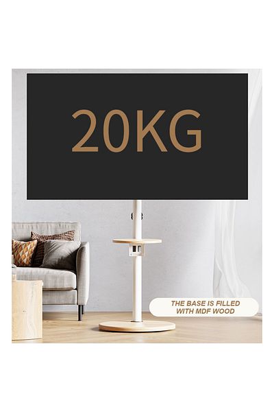 FlashHawk Wooden Floor Monitor Stand with Tray and Wheels for 14-43 inches Screen Monitors or TV,Bearing 20KG
