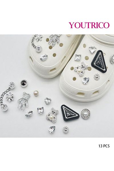 Youtrico 13pcs Crystal Pearl 3D Charms for Crocs - DIY Shoe Slipper Ornament