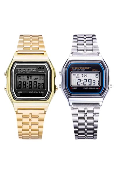 Vintage CS34 2 piece Vintage Smart Analog Digital Square Watch Ladies - Silver and Gold
