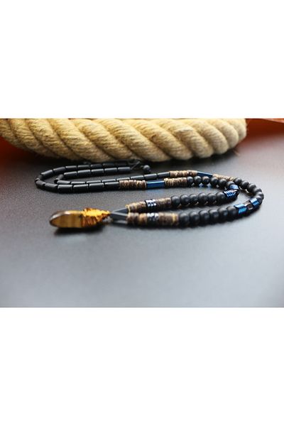magıcgrange Tiger Eye and Hematite Natural Stone Necklace – the Nobility of the Blue Tiger