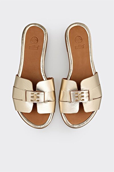 Elle Shoes Gold Deri Kadın Terlik