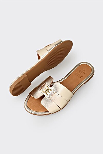 Elle Shoes Gold Deri Kadın Terlik