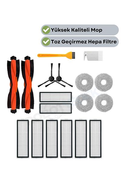 robotyedek Xiaomi X20 Max X20 Pro (Not Plus!) Compatible Replacement Black Brush Hepa Filter Mop Set-18 Pieces