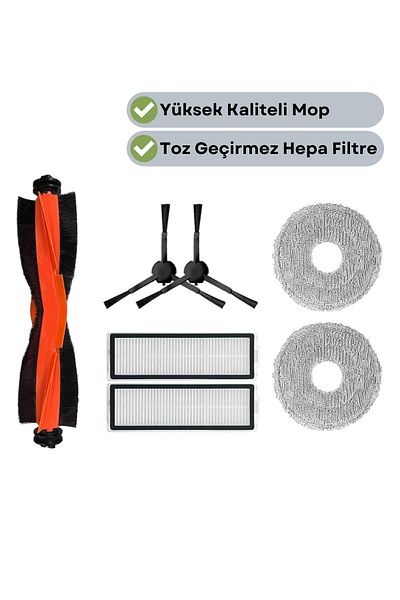 robotyedek Xiaomi X20 Max X20 Pro (Not Plus!) Compatible Replacement Black Brush Hepa Filter Mop Set-7 Pieces
