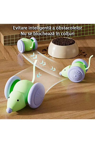 miraza Jucarie Pisici Soricel Automat, Evita Obstacolele, Coada LED RGB, Incarcare USB-C