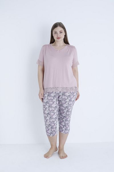 Cotpark Women's Plus Size Viscose Combed Cotton Fabric Short Sleeve Capri Suit with Tights 14599