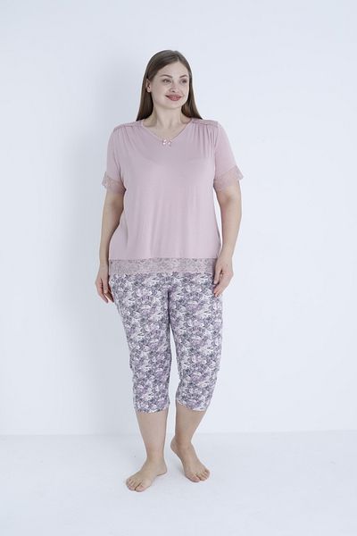 Cotpark Women's Plus Size Viscose Combed Cotton Fabric Short Sleeve Capri Suit with Tights 14599
