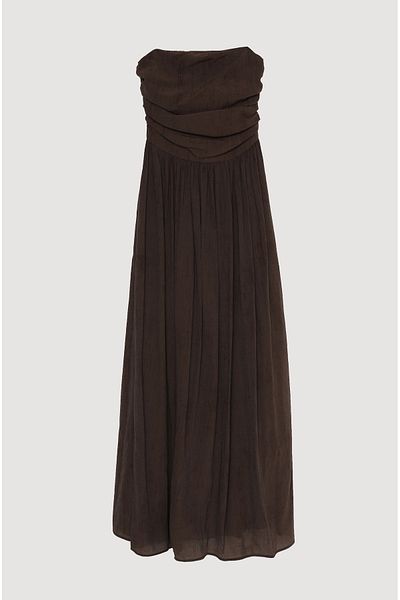 Quzu Drape Detailed Pleated Strapless Midi Dress