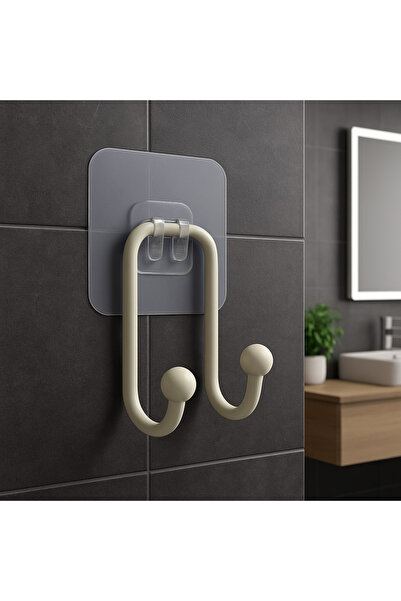 Grassi Yapışkanlı 2 Adet Çift Kancalı Banyo Mutfak Askısı Metal Askılık Duvar Askı Organizer