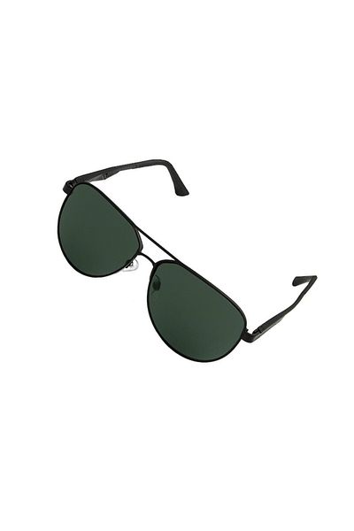 Globalport Retail Men's Aviator sunglasses, polarized UV400, black aluminum frame, green lenses